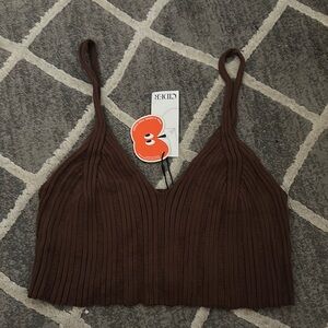 Cider Brown Ribbed Sleeveless Crop Top